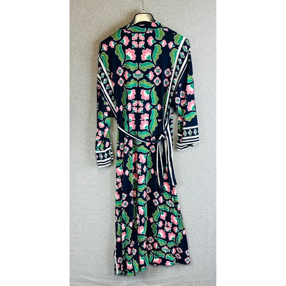 Boden Womans Sz 16/18 Wrap Dress Floral Blue 3/4 Sleeve Knit Stretch V- Neck - Picture 8 of 10